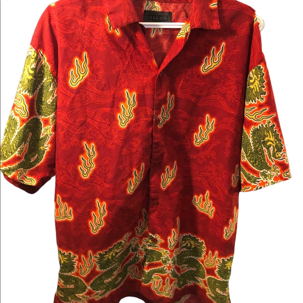 Fun Vintage Dragon Flame shirt sleeve button down Shirt Large